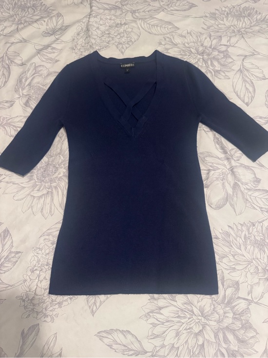 Express Tops - Express Navy Crisscross V-Neck Short Sleeve Knit Top